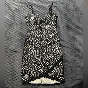 Tan and black mesh body con dress